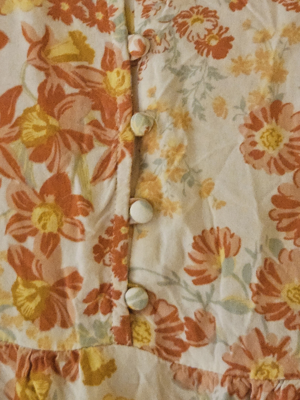 True Craft Boho Cottagecore Cream Midi Dress Orange Oversize Yellow Floral Print - Picture 4 of 11